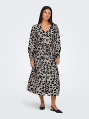 JDY Grey Long Sleeve Leopard Print Midi Dress - Image 3 of 7