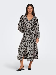 JDY Grey Long Sleeve Leopard Print Midi Dress - Image 4 of 7