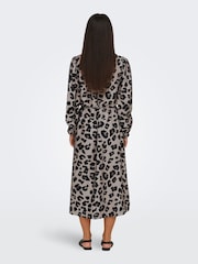 JDY Grey Long Sleeve Leopard Print Midi Dress - Image 5 of 7