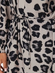 JDY Grey Long Sleeve Leopard Print Midi Dress - Image 6 of 7