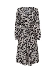 JDY Grey Long Sleeve Leopard Print Midi Dress - Image 7 of 7