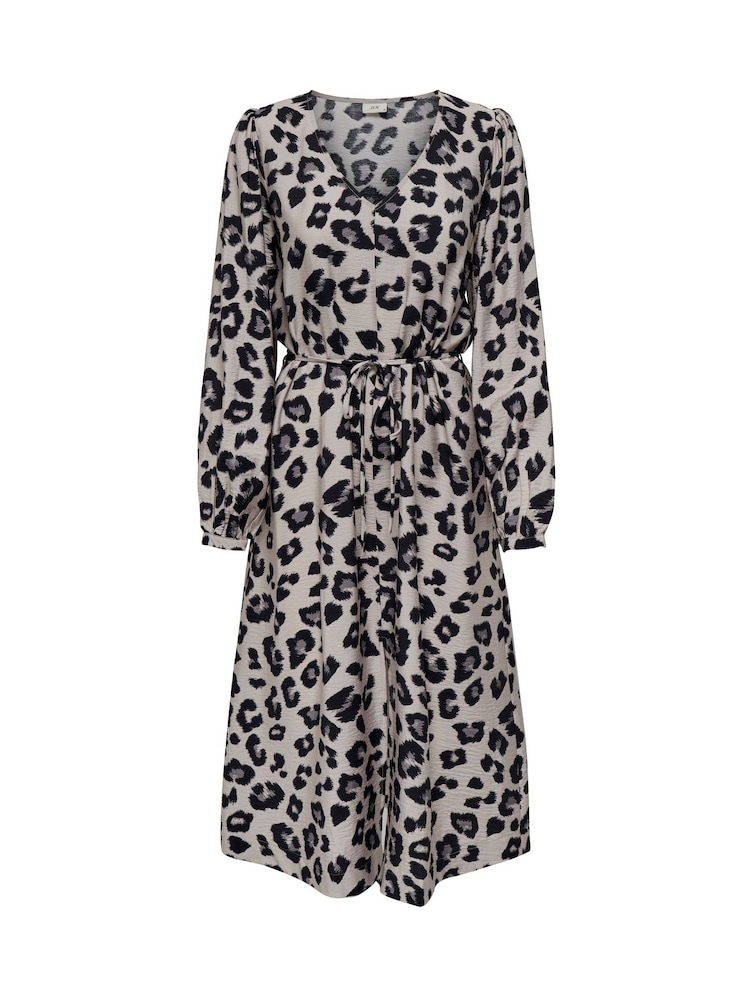 JDY Grey Long Sleeve Leopard Print Midi Dress - Image 7 of 7