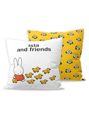Star Editions Personalised Miffy and Friends Yellow/White 100% Cotton Cushion - Image 1 of 2