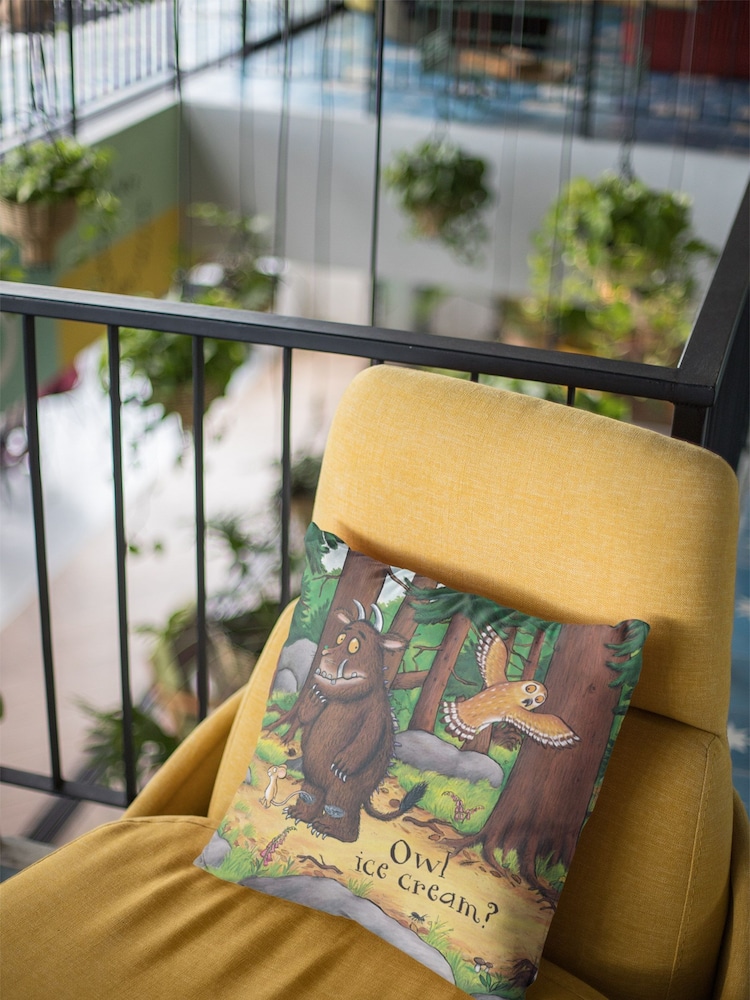 Star Editions Personalised Owl Ice cream Gruffalo Green 100% Cotton Cushion - Image 2 of 3