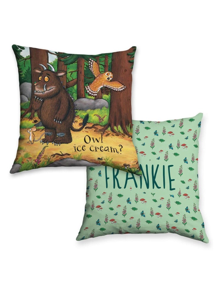 Star Editions Personalised Owl Ice cream Gruffalo Green 100% Cotton Cushion - Image 3 of 3