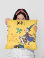 Star Editions Yellow Personalised Room On The Broom 100% Cotton Cushion - Image 1 of 2
