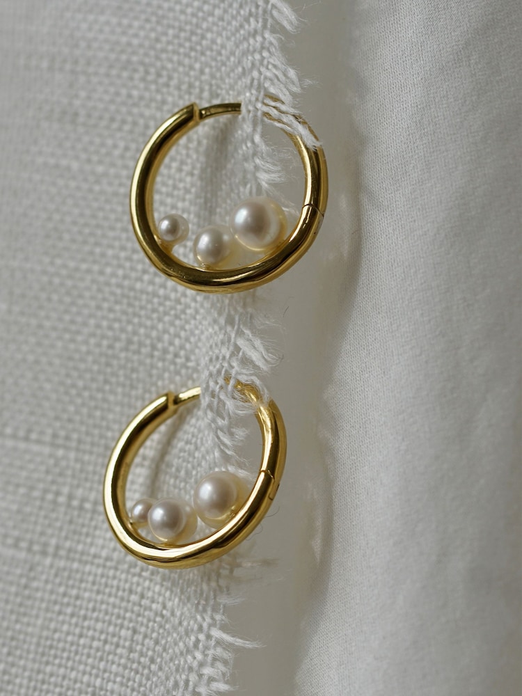 Otiumberg Gold Vermeil Trio Pearl Hoops - Image 2 of 4