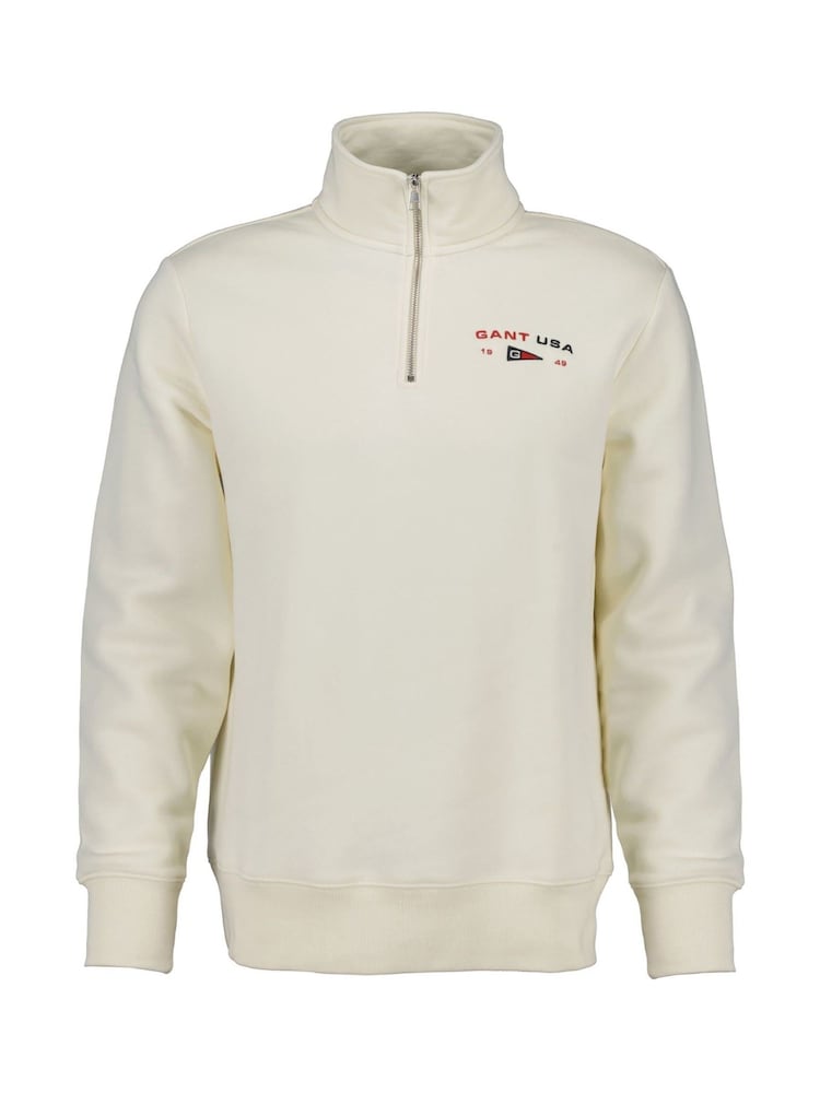 GANT Cream Graphic Half Zip 100% Cotton Sweatshirt - Image 1 of 2