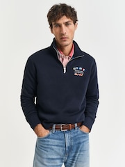 GANT Navy Graphic Half Zip 100% Cotton Sweatshirt - Image 1 of 5