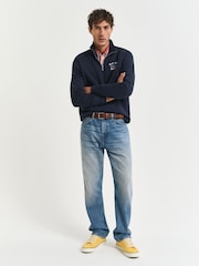 GANT Navy Graphic Half Zip 100% Cotton Sweatshirt - Image 3 of 5