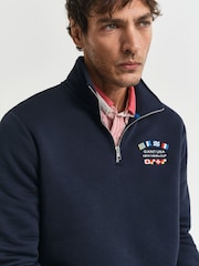GANT Navy Graphic Half Zip 100% Cotton Sweatshirt - Image 4 of 5