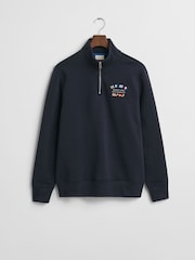 GANT Navy Graphic Half Zip 100% Cotton Sweatshirt - Image 5 of 5