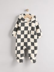 Grey Cosy Checkerboard Borg Baby Pramsuit (0mths-2yrs) - Image 1 of 7