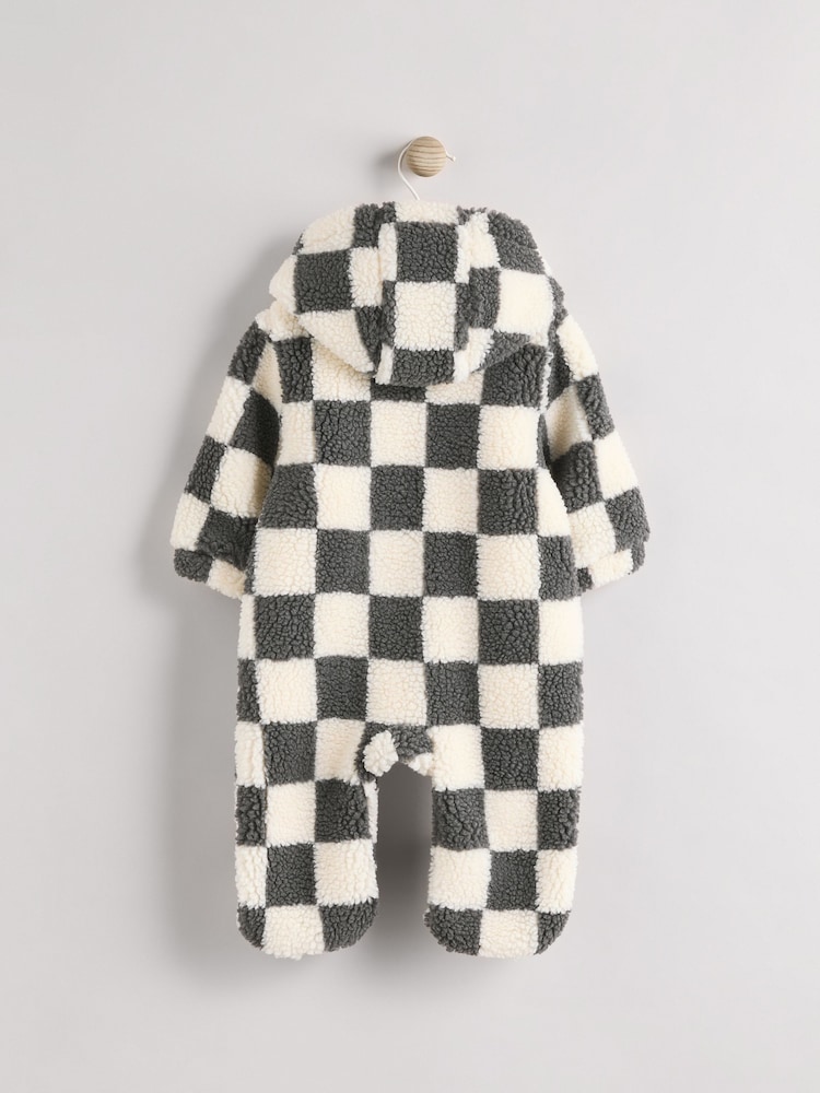 Grey Cosy Checkerboard Borg Baby Pramsuit (0mths-2yrs) - Image 2 of 7