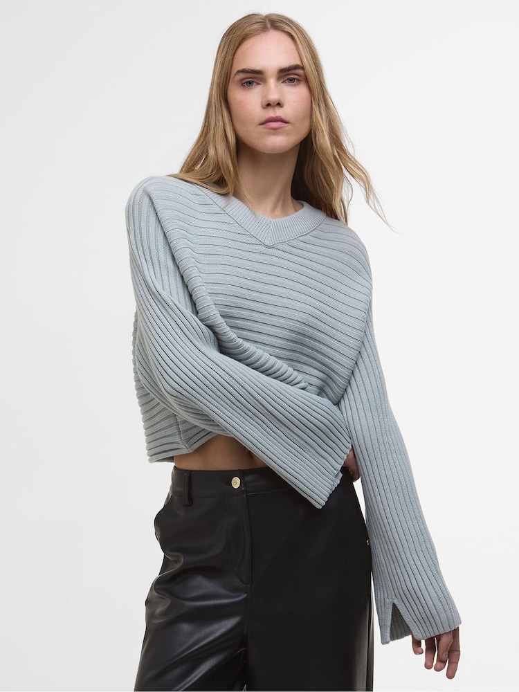 Barbour® International Blue Zola Knitted 100% Cotton Jumper - Image 1 of 7