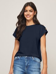 Lipsy Navy Blue Round Neck T-Shirt - Image 1 of 4