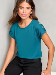 Lipsy Teal Blue Round Neck T-Shirt - Image 1 of 4