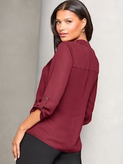 Lipsy Burgundy Zip Front Utility Pocket Blouse - Image 4 of 4