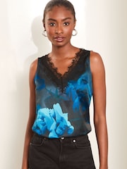 Lipsy Blue Print V Neck Cami Vest Top - Image 1 of 4
