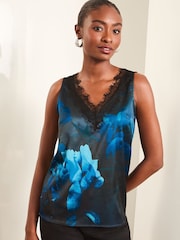 Lipsy Blue Print V Neck Cami Vest Top - Image 3 of 4