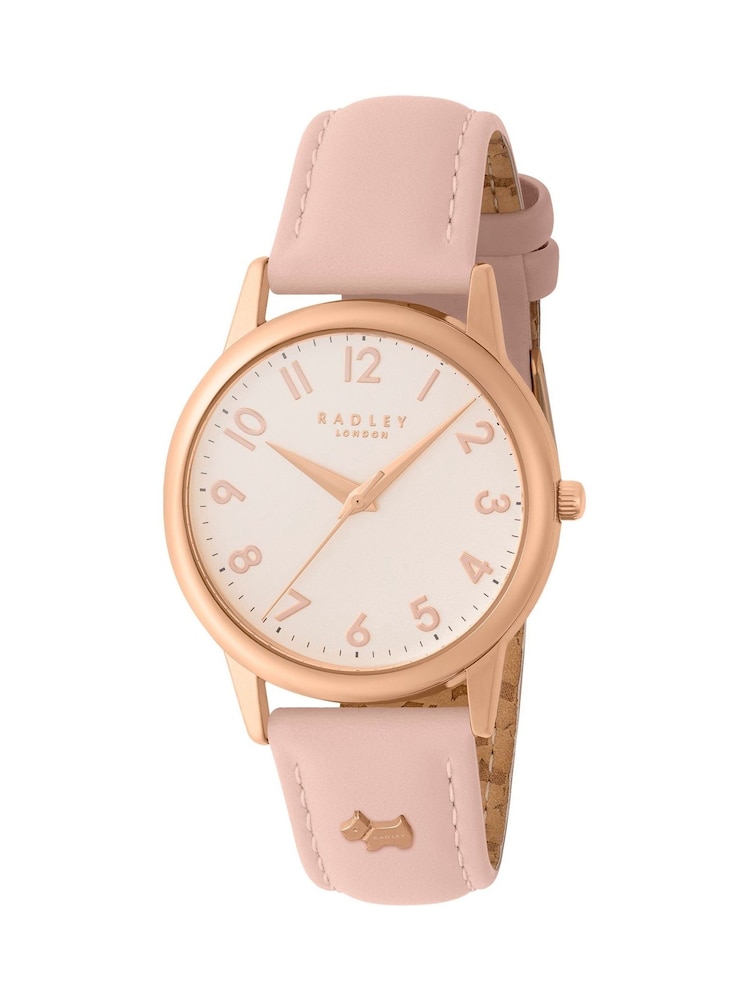 Radley Pink Rose Gold Plated Pink Leather Strap Watch - Image 1 of 4