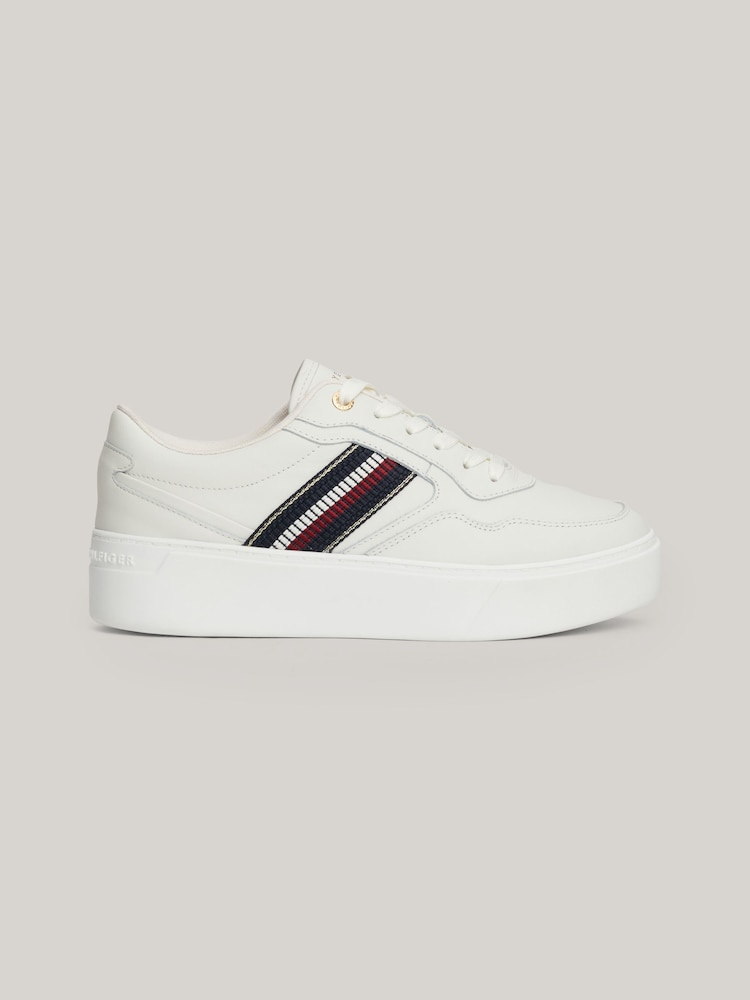 Tommy Hilfiger Cream črtast; progast Platform Trainers - Slika 1 iz 7