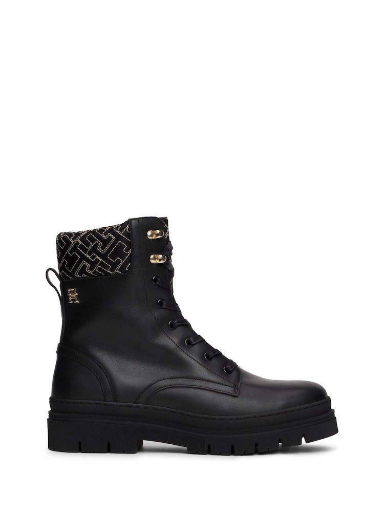 Tommy Hilfiger Lace Up Leather Black Boots - Image 1 of 7