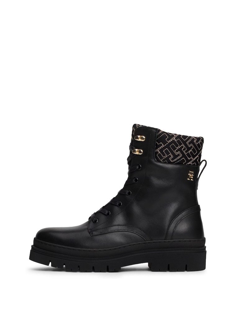Tommy Hilfiger Lace Up Leather Black Boots - Image 2 of 7