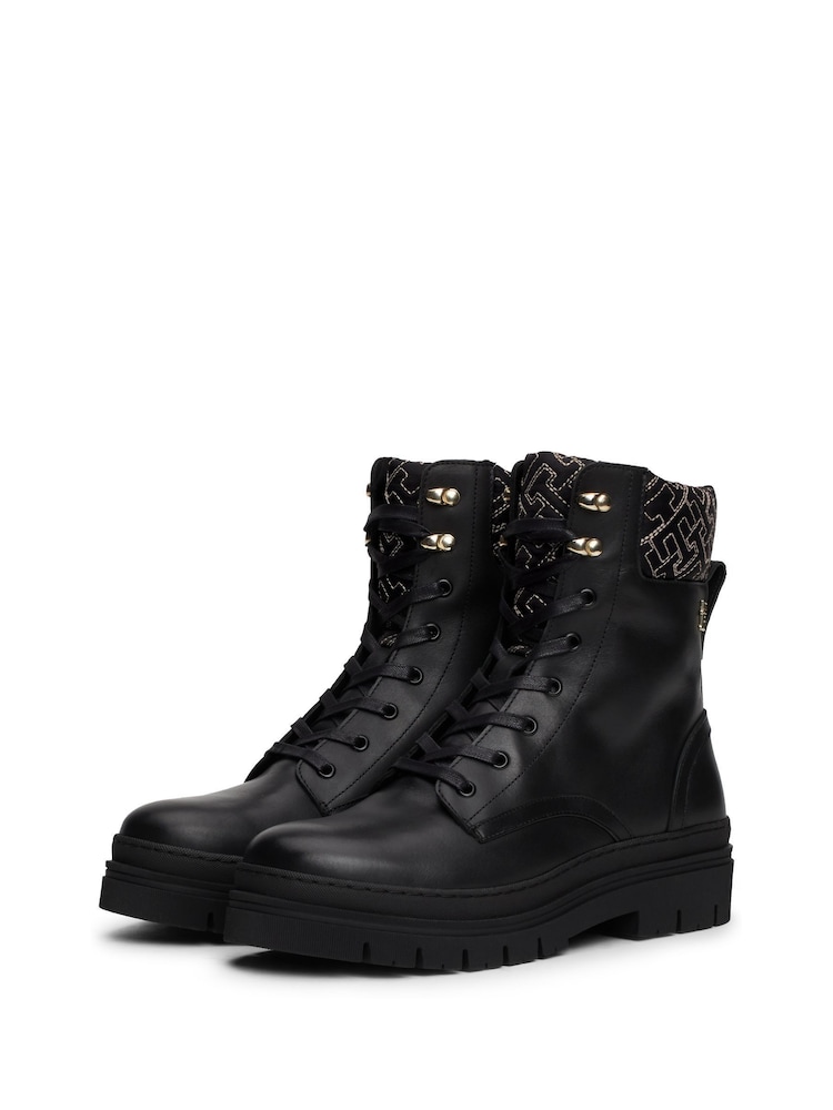 Tommy Hilfiger Lace Up Leather Black Boots - Image 3 of 7
