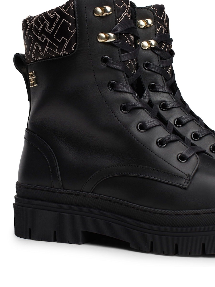 Tommy Hilfiger Lace Up Leather Black Boots - Image 6 of 7
