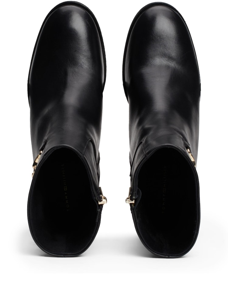 Tommy Hilfiger Chain Leather Mid Heel Black Boots - Image 5 of 7