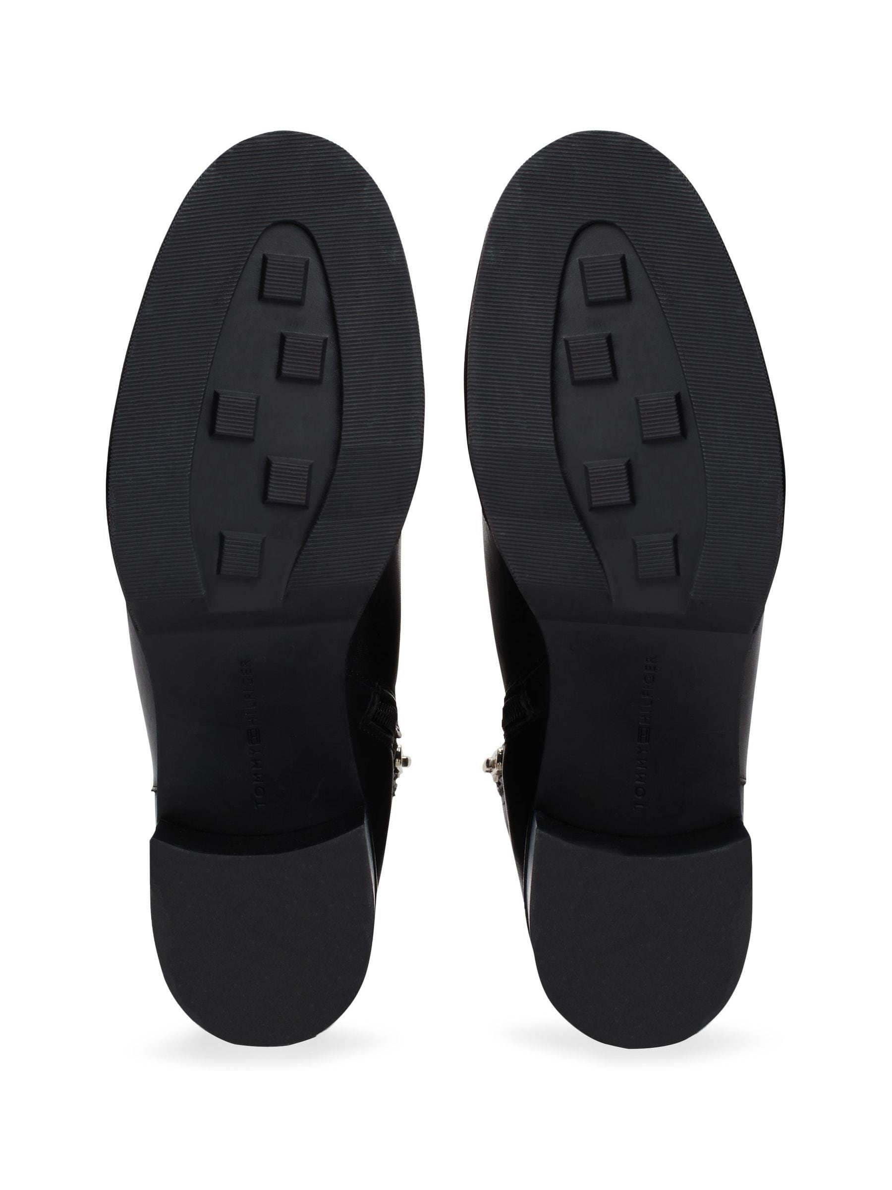 Buy Tommy Hilfiger Chain Leather Mid Heel Black Boots from