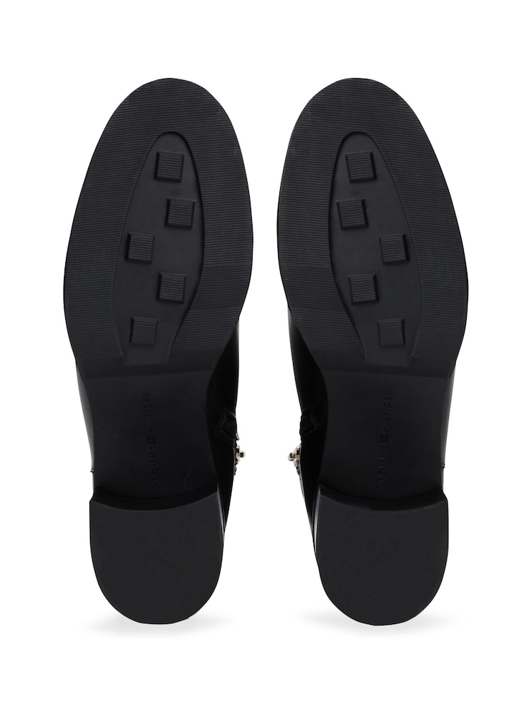 Tommy Hilfiger Chain Leather Mid Heel Black Boots - Image 6 of 7