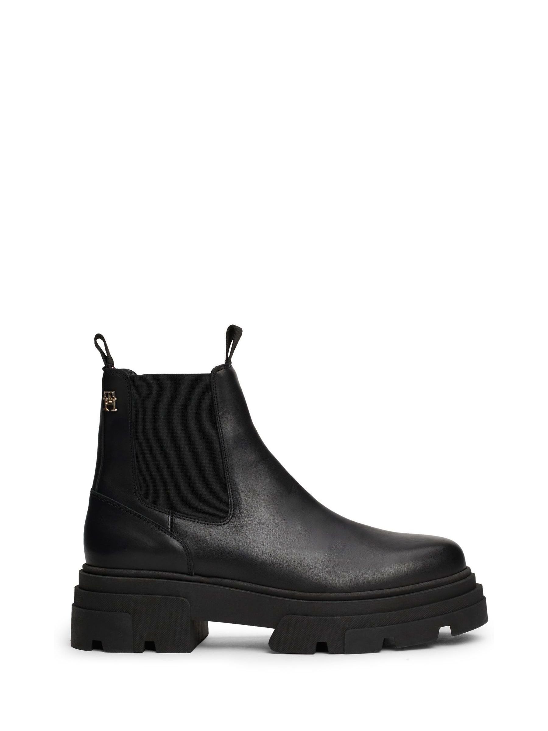 Tommy Hilfiger Combat Leather Low Chelsea Black Boots