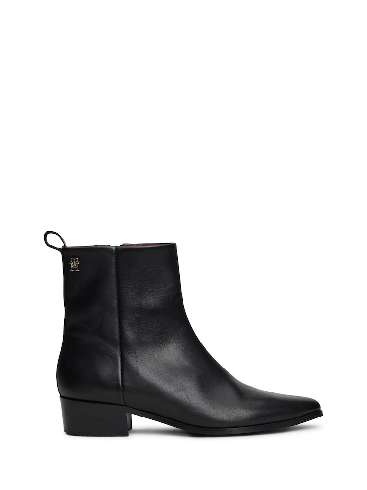 Tommy Hilfiger Low Cowboy Flat Leather Black Boots - Image 1 of 4