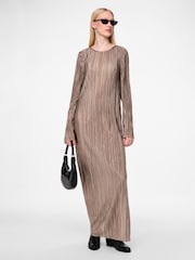 PIECES Brown Plisse Maxi Dress - Image 1 of 4