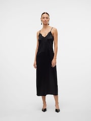 VERO MODA Black Singlet Lace Detail Satin Party Midaxi Dress - Image 1 of 6