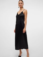 VERO MODA Black Singlet Lace Detail Satin Party Midaxi Dress - Image 4 of 6