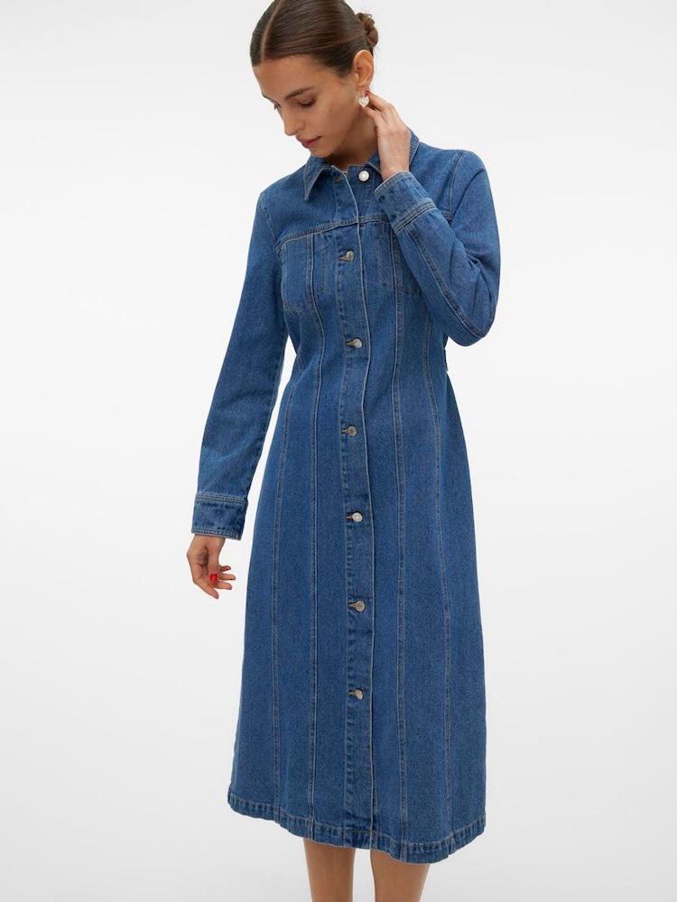VERO MODA Blue Fitted Denim 100% Cotton Shirt Dress - Image 1 of 5