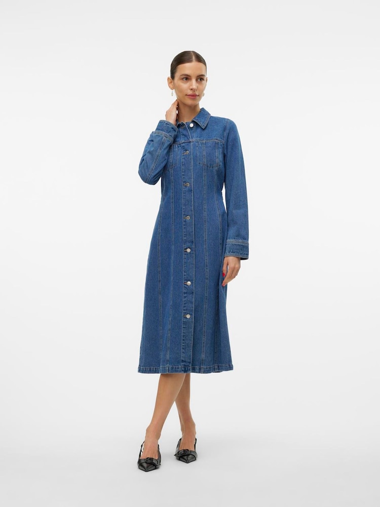 VERO MODA Blue Fitted Denim 100% Cotton Shirt Dress - Image 2 of 5