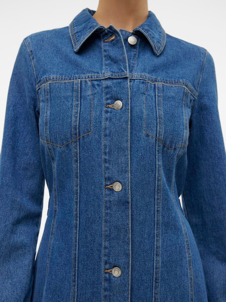 VERO MODA Blue Fitted Denim 100% Cotton Shirt Dress - Image 5 of 5