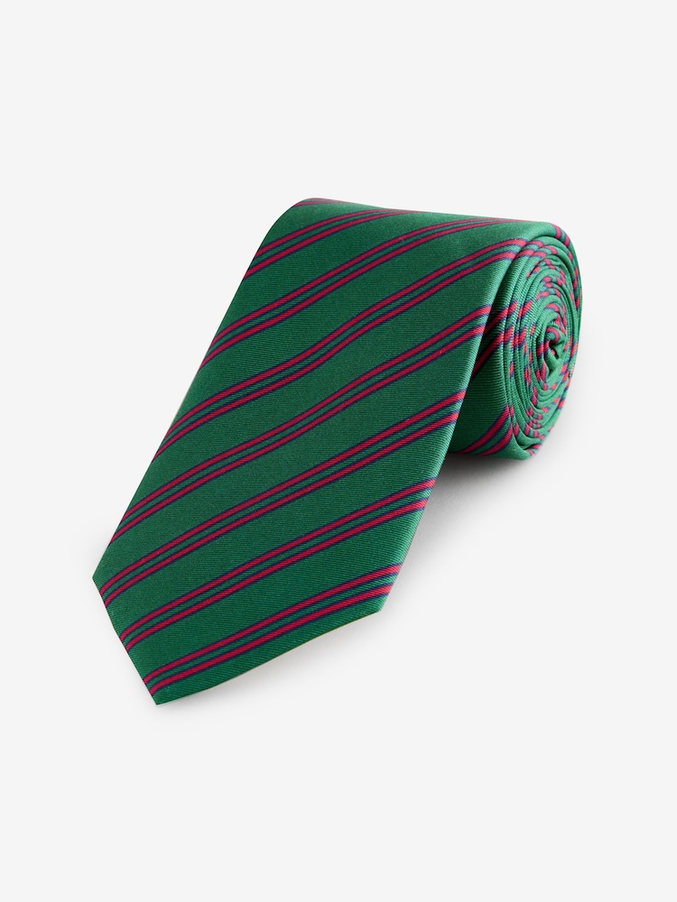Joules Green Stripe 100% Silk Tie - Image 1 of 3
