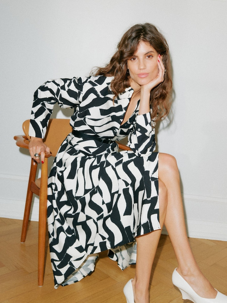 VERO MODA Black Mono Abstract Print Shirt Dress - Image 1 of 6
