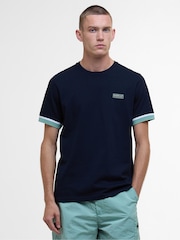 Barbour® International Blue 100% Cotton Deep Cuff Evan Tipped T-Shirt - Image 1 of 4