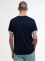 Barbour® International Blue 100% Cotton Deep Cuff Evan Tipped T-Shirt - Image 2 of 4