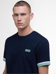 Barbour® International Blue 100% Cotton Deep Cuff Evan Tipped T-Shirt - Image 3 of 4