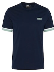 Barbour® International Blue 100% Cotton Deep Cuff Evan Tipped T-Shirt - Image 4 of 4