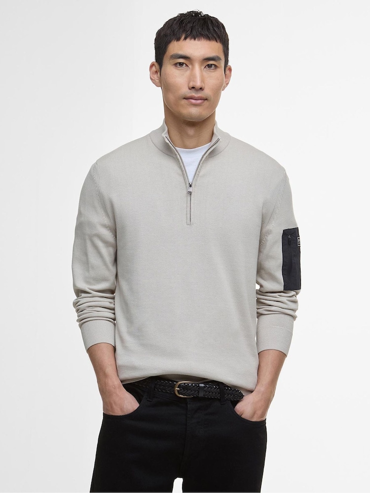 Barbour® International Mink Blades 100% Cotton Half Zip Jumper - Image 1 of 5