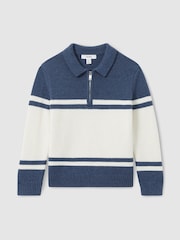 Reiss Blue/White Gallow 13-14 yrs Half-Zip Colour-Block Polo Shirt - Image 1 of 4
