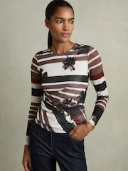 Reiss Burgundy Cara Ruched Abstract Stripe Top - Image 1 of 6